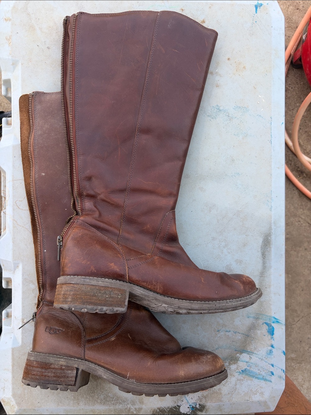 UGG womens Leather Knee-High Zip Boots
